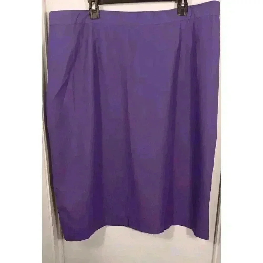 Sag Harbor Skirt Women's 26W Purple Lined Pleated Elastic‎ Waist Back Slit Zip